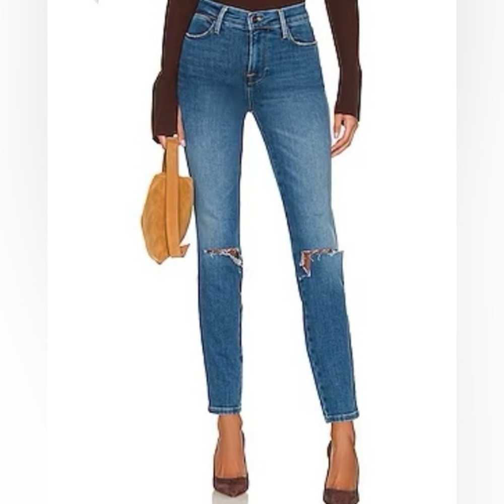 NWT FRAME LE HIGH SKUNNY HIGH RISE JEANS IN WINE RIDGE RIPS
